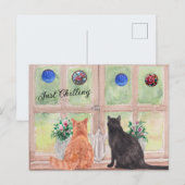  POSTCARD Two Cats at the Window Serene Flowers Postkarte (Vorne/Hinten)