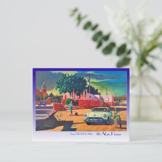 POSTCARD-Typ, Puppen und rosa Adobe von Alan Heuer Postkarte (Stehend Vorderseite)