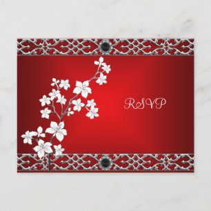 Postcard UAWG Asian Red Black Floral Silver White Einladungspostkarte