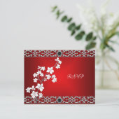 Postcard UAWG Asian Red Black Floral Silver White Einladungspostkarte (Stehend Vorderseite)