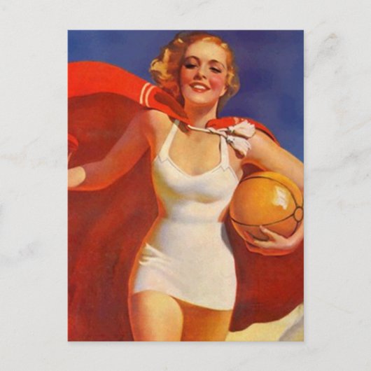 Postcard Vintag Beach Travel Vacation Lady PC Postkarte (Vorderseite)