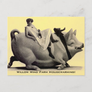 Postcard Vintag Farm Ranch Fun Housewarming PC Einladungspostkarte