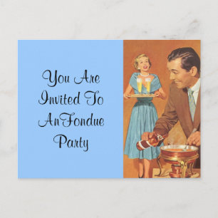 Postcard Vintag Retro Fun Fondue Party Einladung