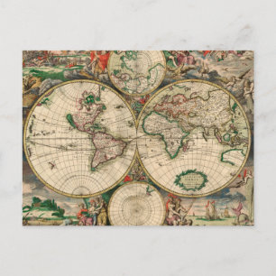 Postcard Vintag World Map 1689 Postkarte