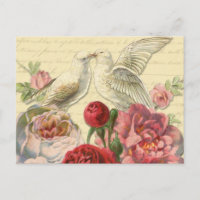 Postcard: Vintage Doves with Roses
