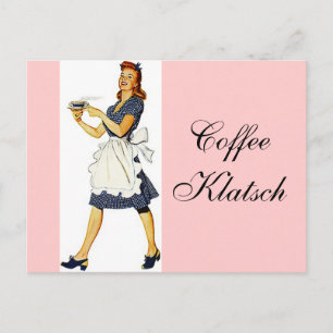 Postcard Vintage Kellnerin Kaffee Klatsch Einladun Einladungspostkarte