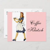 Postcard Vintage Kellnerin Kaffee Klatsch Einladun Einladungspostkarte (Vorne/Hinten)