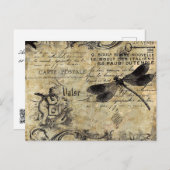 Postcard - Vintager französischer Cherub-Dragonfly Feiertagspostkarte (Vorne/Hinten)