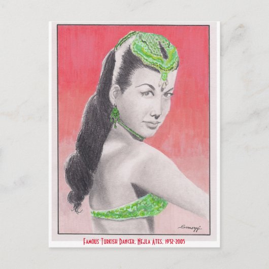 Postcard w/ orig. art, Turkish Dancer Nejla Ates Postkarte (Vorderseite)