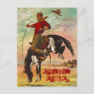 POSTCARD WESTERN BRONC HORSE & THE RAINBOW RIDER POSTKARTE