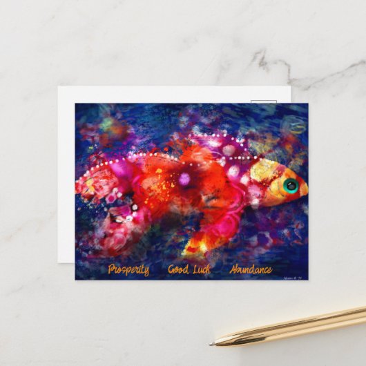 Postcard - Whimsical Abstrakt Goldfish Symbolismus Postkarte (Vorderseite/Rückseite Beispiel)