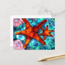 Postcard - Whimsical Starfish Seashells Beach Art