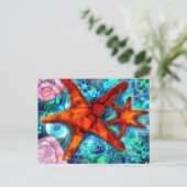 Postcard - Whimsical Starfish Seashells Beach Art Postkarte (Stehend Vorderseite)