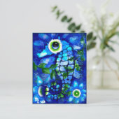 Postcard - Whimsisches Seepferd Abstrakt Art Blue Postkarte (Stehend Vorderseite)