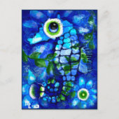 Postcard - Whimsisches Seepferd Abstrakt Art Blue Postkarte (Vorderseite)
