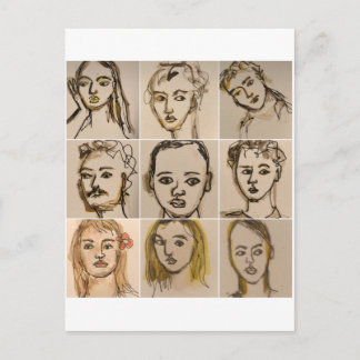 Postcard with 9 small faces- Number 2 Postkarte