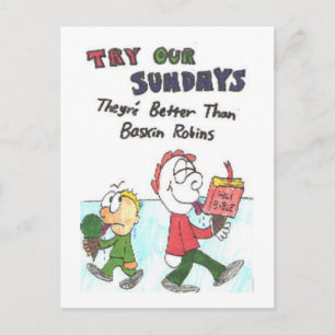 Postcard with animation of funny church signs postkarte