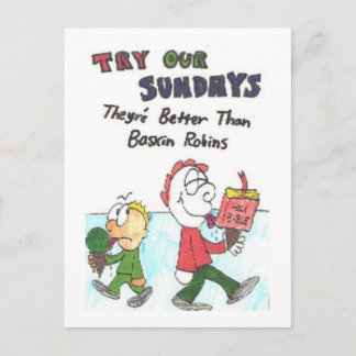 Postcard with animation of funny church signs postkarte
