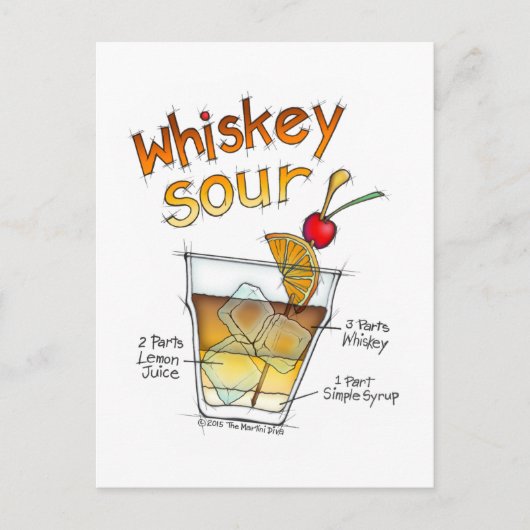 POSTCARDS - WHISKEY SOUR RECIPE COCKTAIL ART POSTKARTE (Vorderseite)
