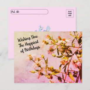 Postcrossing Rosa Wildblume Geburtstag mit florale Postkarte