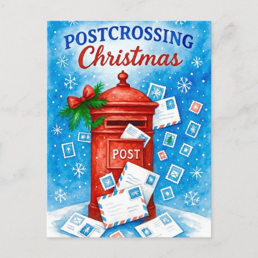 Postcrossing Weihnachtsfest Wasserfarben Postkarte (Vorderseite)
