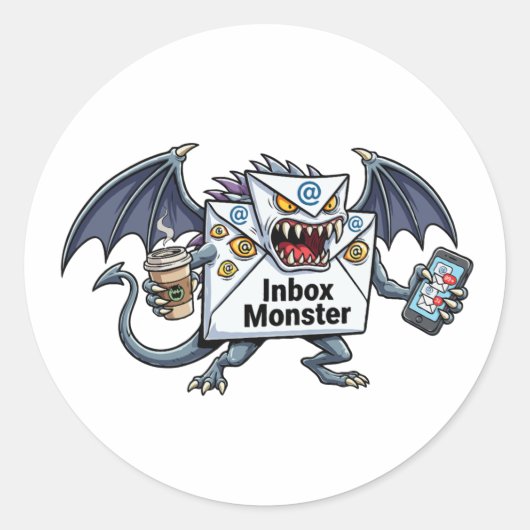 Posteingang-Monster E-Mail-Überlastung Lustige Gra Runder Aufkleber (Vorderseite)
