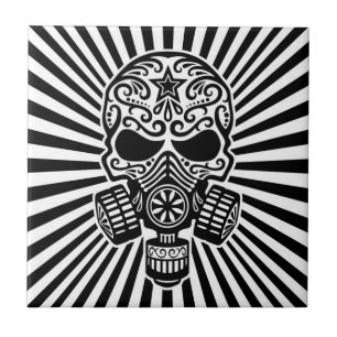 Posten-apokalyptischer Zuckerschädel, Schwarzweis Fliese