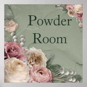 Poster 12 x 12 Vintage Blumen-Waschraum