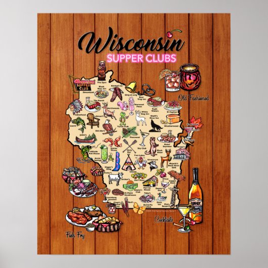 Poster - 16 x 20 - Wisconsin Supper Club Karte (Vorne)