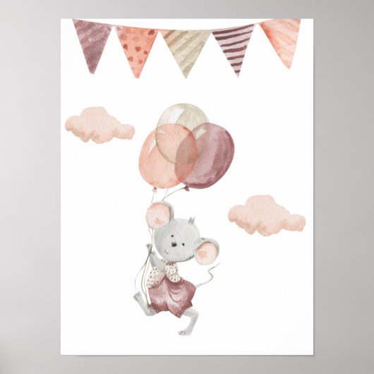 Poster 30,5x40,6cm - Kleine Maus mit Balloons (Vorne)