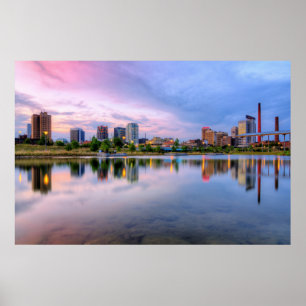 Poster - Abendliche Stadtlandschaft Spiegelung