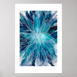 Poster - Alcohol Ink Art Blue White Flower