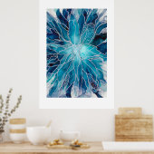 Poster - Alcohol Ink Art Blue White Flower (Küche)
