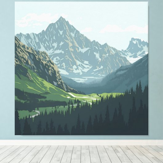 Poster Alpental - Ruhe Aussicht auf die Berge Leinwanddruck (Insitu (Holzboden))