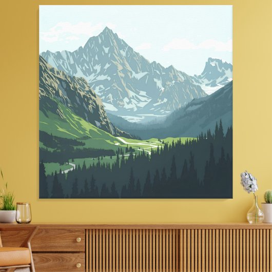 Poster Alpental - Ruhe Aussicht auf die Berge Leinwanddruck (Insitu (Wohnzimmer))