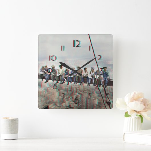 Poster Anaglyph 3D- Lunch atop Skyscraper New York Quadratische Wanduhr (Zuhause)