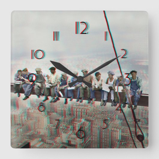 Poster Anaglyph 3D- Lunch atop Skyscraper New York Quadratische Wanduhr (Vorderseite)
