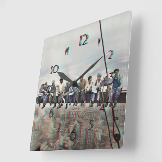 Poster Anaglyph 3D- Lunch atop Skyscraper New York Quadratische Wanduhr (Winkel)