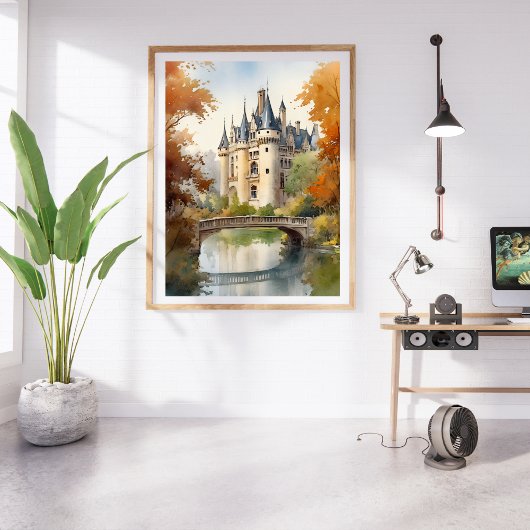 Poster Aquarell Illustration of a French Castle
