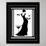 Poster ART DECO LADY Schwarz-weiß<br><div class="desc">GROSSES Poster ART DECO LADY Schwarz-weiße Vögel Martini</div>