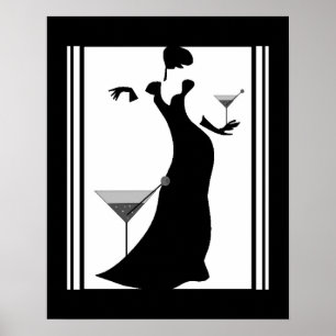 Poster ART DECO LADY Schwarz-weiß