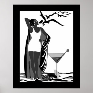 Poster ART DECO LADY Schwarz-weiß Martini