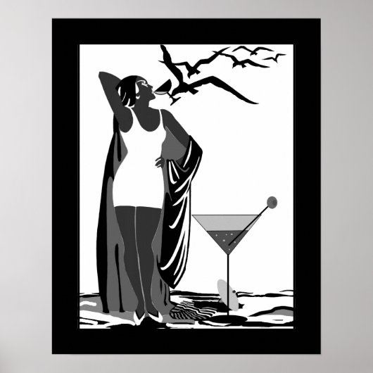 Poster ART DECO LADY Schwarz-weiß Martini (Vorne)