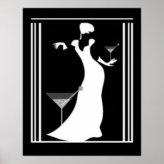 Poster ART DECO LADY Schwarz-weiß umgedreht