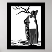 Poster ART DECO LADY Schwarz-weiße Vögel (Vorne)