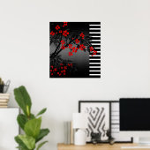 Poster Asian Red Schwarz-weiß Bamboo Floral 2 (Heimbüro)