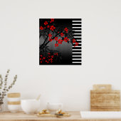 Poster Asian Red Schwarz-weiß Bamboo Floral 2 (Küche)