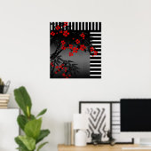 Poster Asian Red Schwarz-weiß Bamboo Floral 4 (Heimbüro)