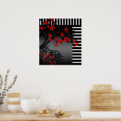 Poster Asian Red Schwarz-weiß Bamboo Floral 4 (Küche)