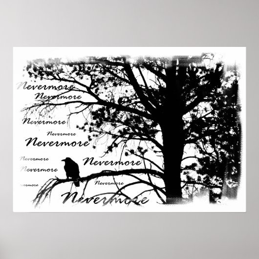 Poster - B&W Nevermore Raven Silhouette (Vorne)